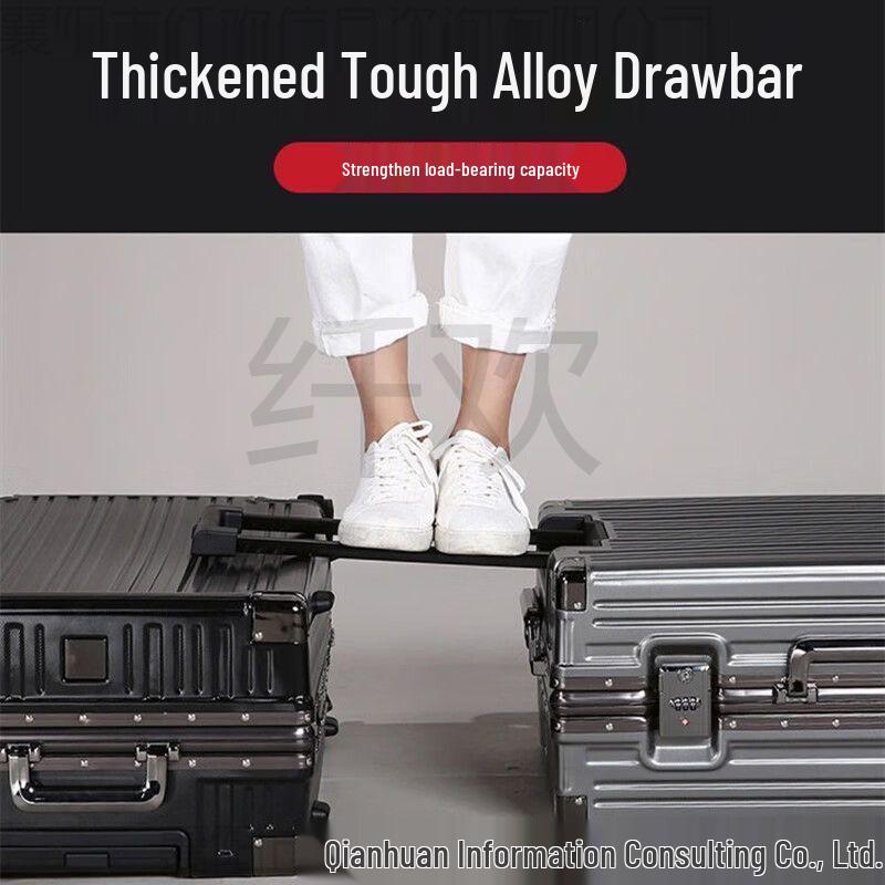 Durable Leather Carry-on Trolley Suitcase with Combination Lock for Students and Men