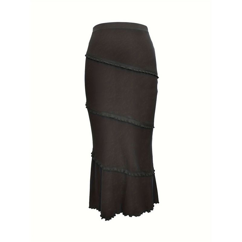 

Western Style New Fashion Casual Patchwork Wooden Ear Skirt Long dress Fishtail Skirt Slim Fit Skirt Black XL