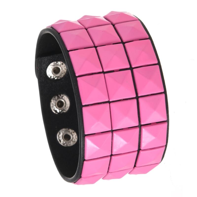 Comfortable Unisex Adjustable Square Stud Leather Bracelet Punk Rock Wristband for Men and Women Gift