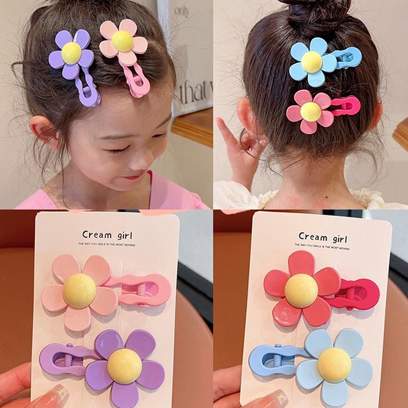 2Pcs Cute Flower Hair Clip Summer Fashion Bangs Broken Barrette For Girls No Trace Headdress Candy Color Hair Accesories