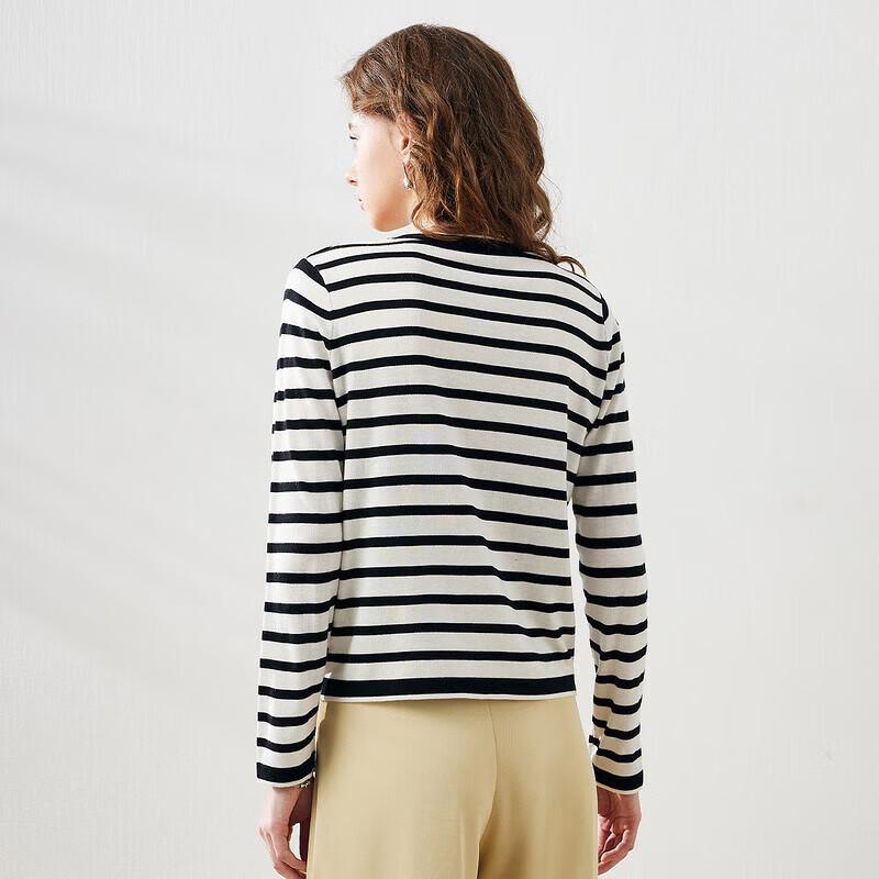 Comon Boca Women's Black & White Striped Long-Sleeve Knitted Cardigan