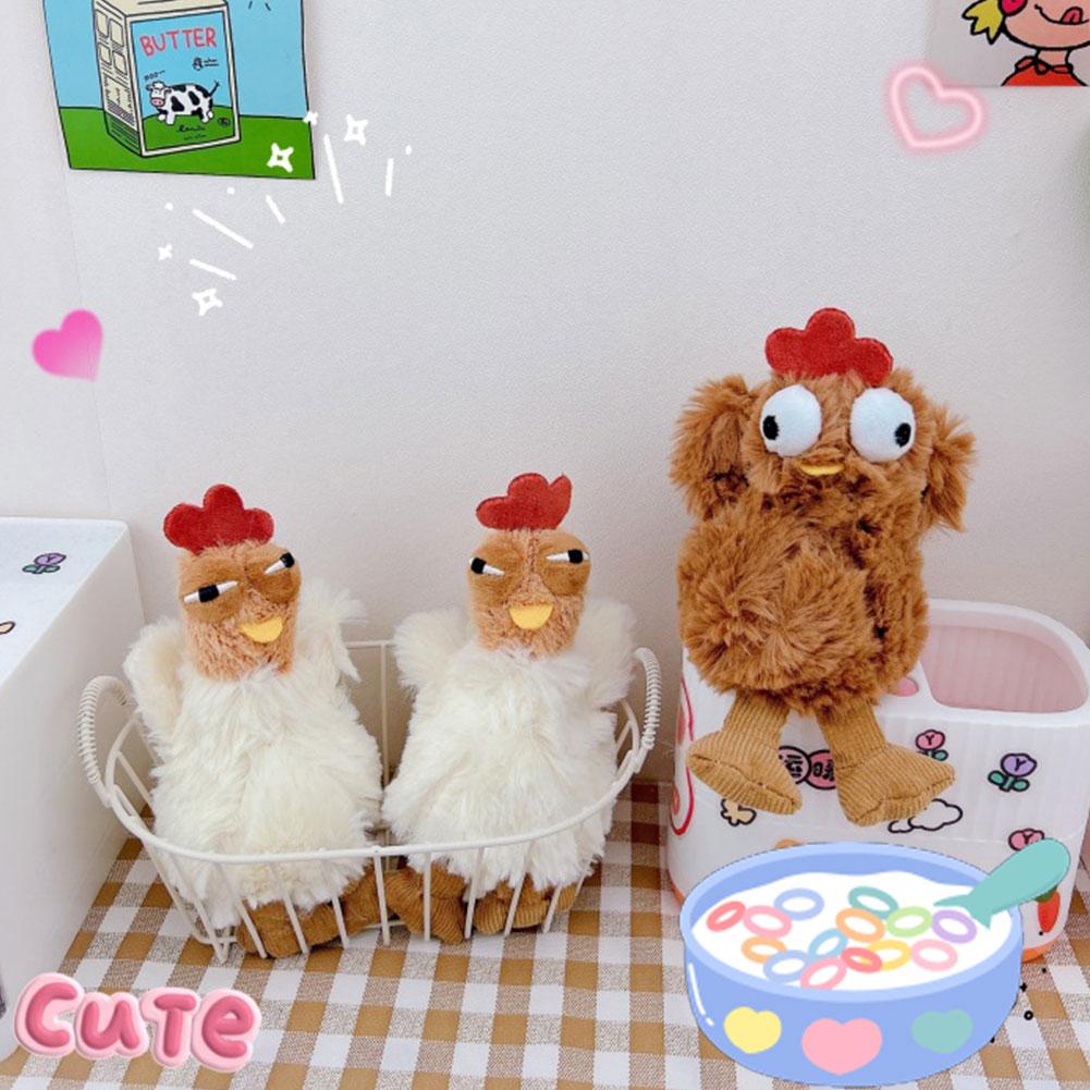 12Cm Plush Chicken Keychain Egg Laying Hens Cartoon Squeaking Doll Toy Schoolbag Pendant Bag Decoration Soft Stuffed Gift