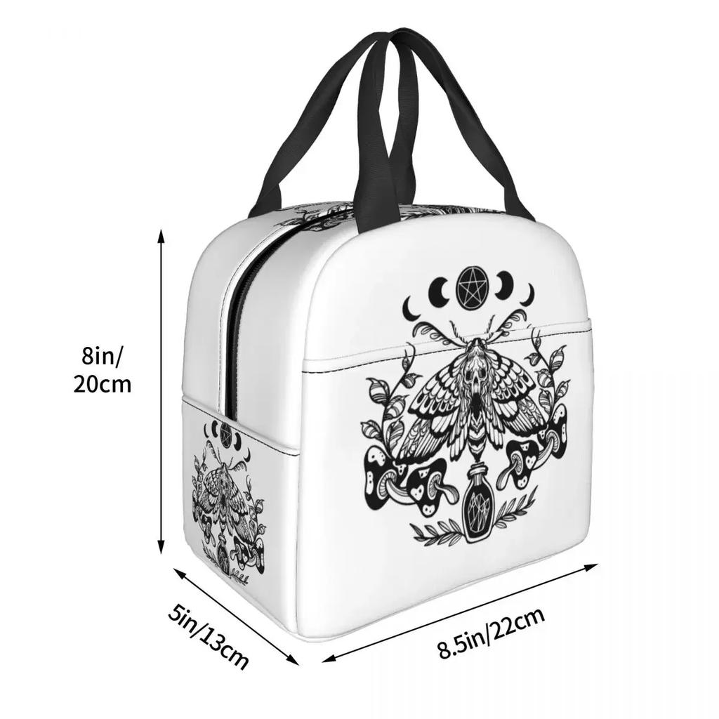 Occult Witchy Moth Skull Death Head Hawkmoth Insulated Lunch Bag for Women Kids Leakproof Food Boxes Thermal Lunch Box Tote