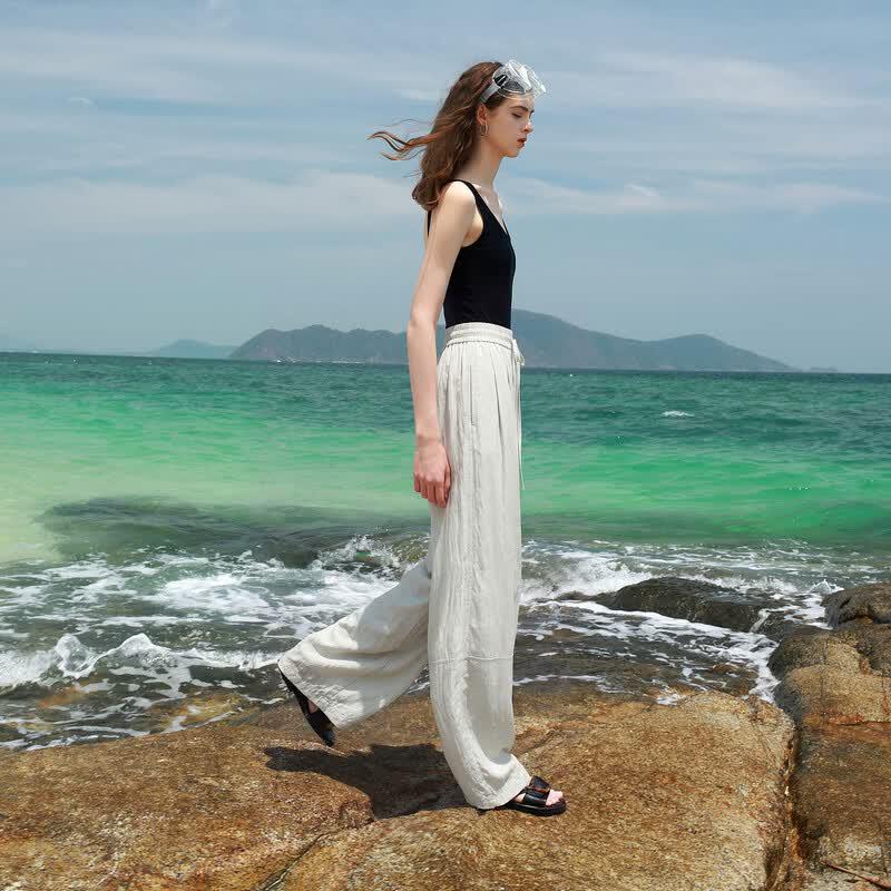 Women's Elastic High-Waist Wide-Leg Casual Pants