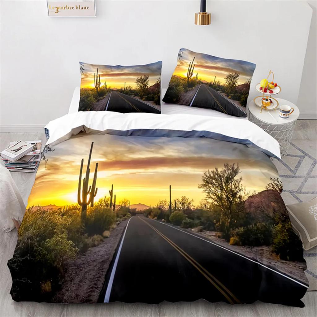 Cactus Soft Duvet Cover Tropical Desert Plant Mountain Sunrise Microfiber Comfortable Quilt Cover for Children Tens for Bedrom Decoration King