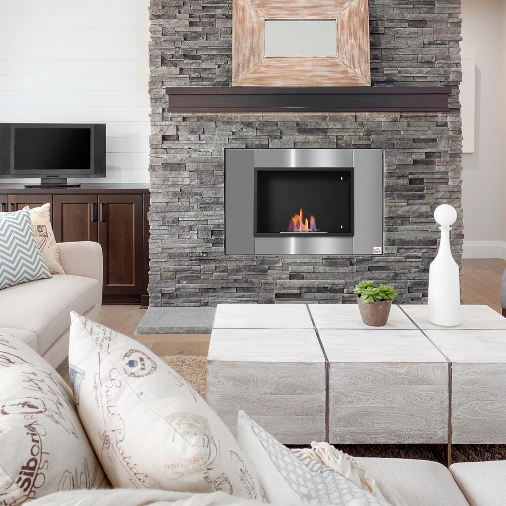 Bioethanol Fireplace Wall-mounted Recessed Burner 0.9 L, Approximately 3 H Combustion Time 80L X 14W X 54H Cm Coverage 25-30 M² Stainless Steel