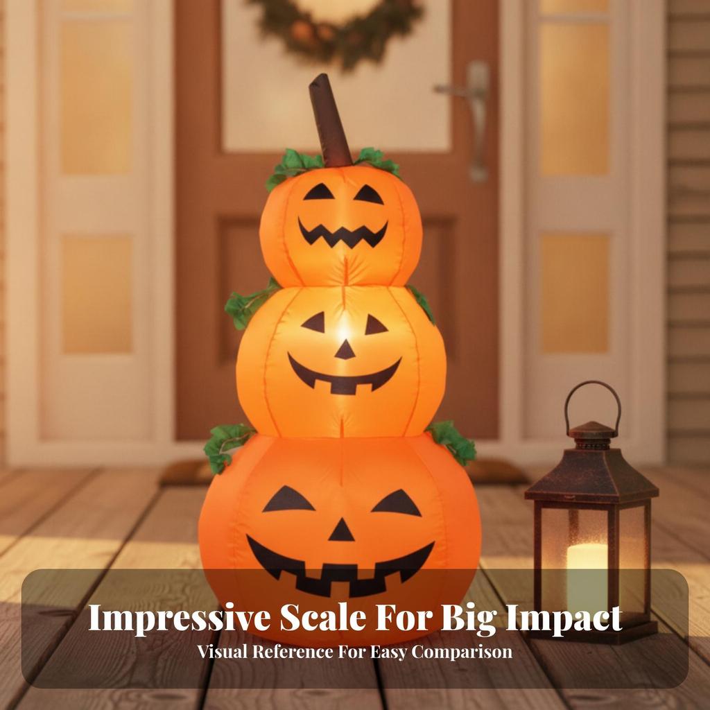 Inflatable JackO'Lantern Stack | Lightweight PVC Material, Stacked Pumpkin Figure, for Yard