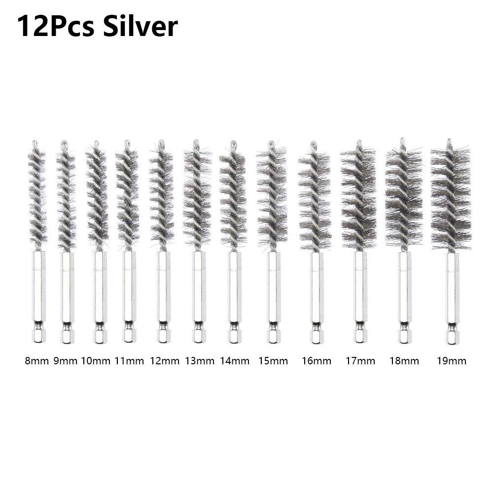 6/8/10/12/14Pcs With Handle Steel Bore Brush Cleaning Brush  for Power Drill Impact Driver