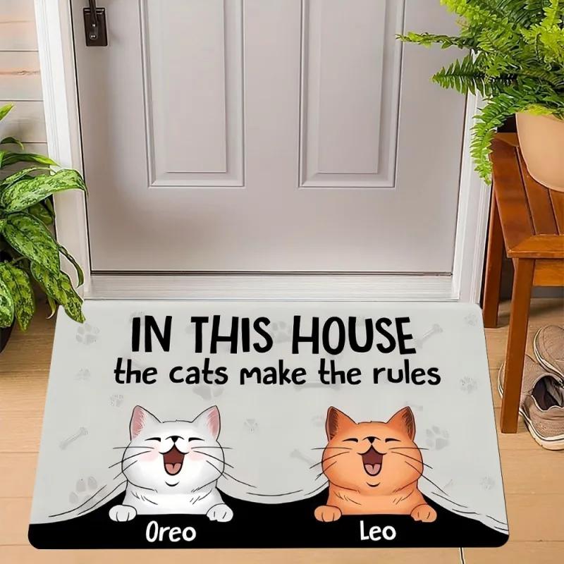 Cute Cats Print Welcome Doormat Non-Slip Machine Washable Carpet for Living Room Bedroom Bathroom Kitchen and Laundry Rug