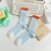4 Pairs Women Color Blocked Mid Tube Socks Summer Thin Hollow Mesh Breathable Sweet Style Soft Comfortable Casual Socks