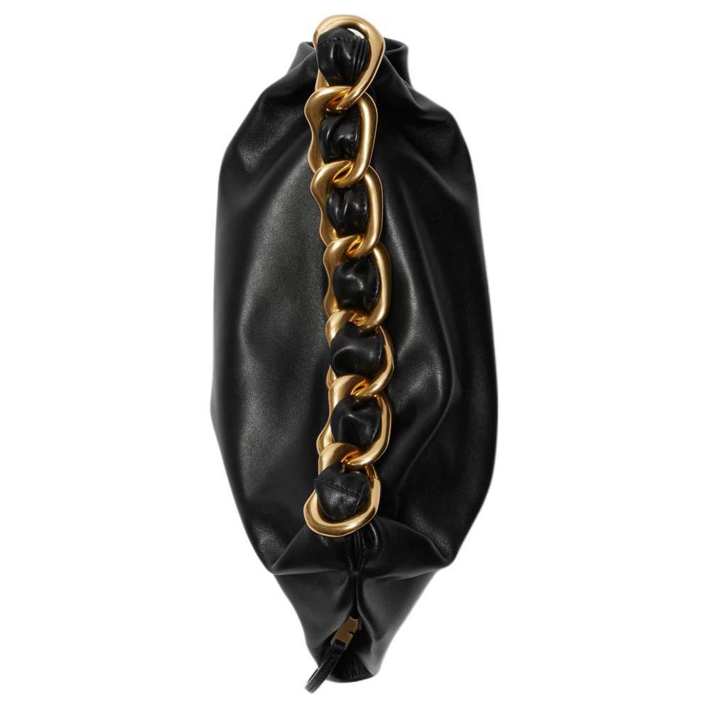 Burberry EKD Logo Chain Pouch Bag Black Genuine Leather Ruched Clutch Handbag for Women Daily Party Travel 80889831