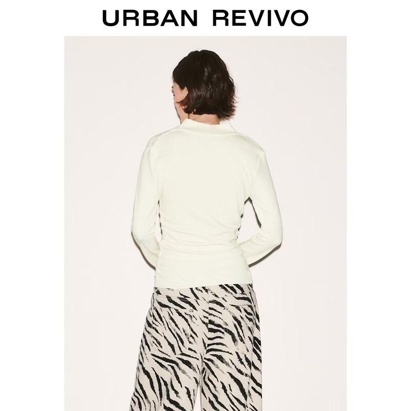 UR 2026 Spring Women's Draped Pleated Slim Long-Sleeve T-Shirt