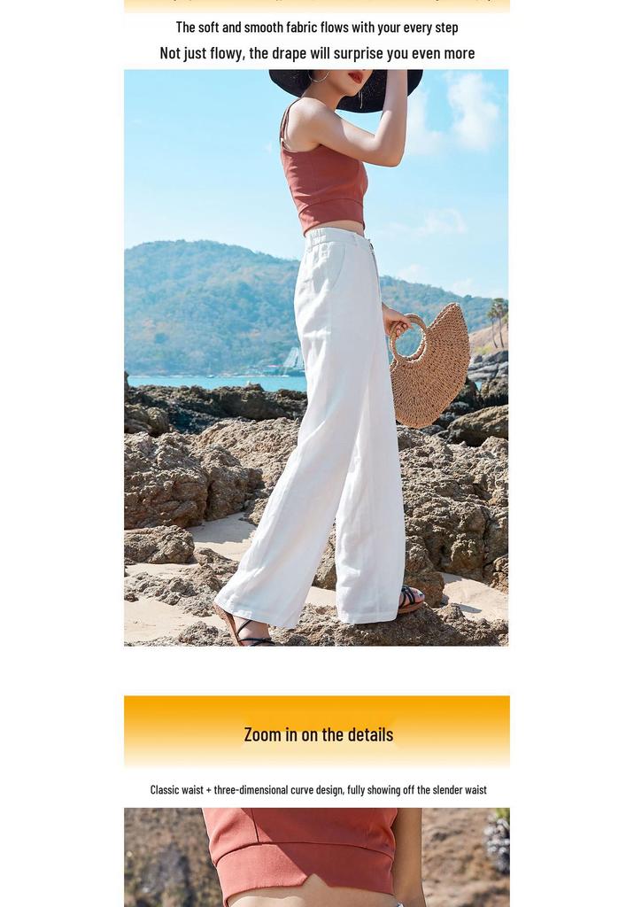 Women's High Waist Linen Blend Wide-Leg Pants - Slimming, Lightweight, and Casual for Summer