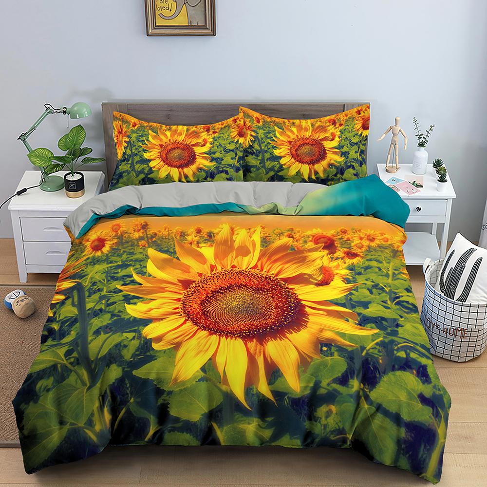 3D Sunflower Bedding Set Luxury 2/3Pcs Floral Print Duvet Cover Sets Single Twin Queen King Size Bedclothes With Pillowcases