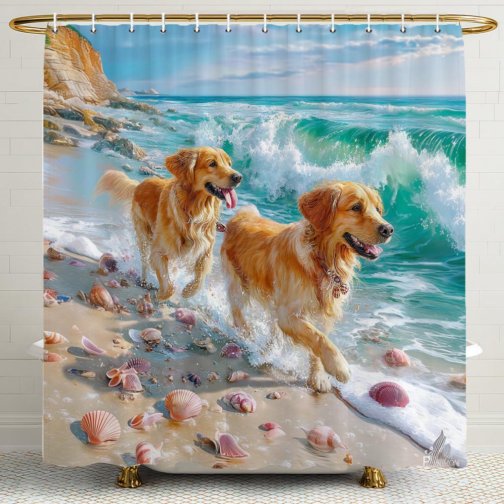 Cat Dog Cow Shower Curtain Set Cute Animal Bathroom Curtains Fabric Christmas Home Bathroom Decor Bathroom Accessories Set
