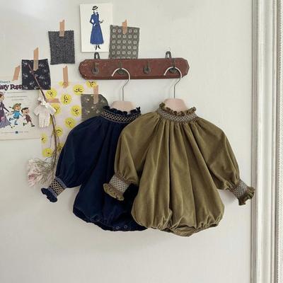 Infant Corduroy Jumpsuit with Flower Collar - Long Sleeve Spring/Autumn Style for Baby Girls