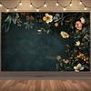 2D Vintage Oil Painting Floral Backdrop Dark Green Leaf Flower Wedding Photo Background Banner