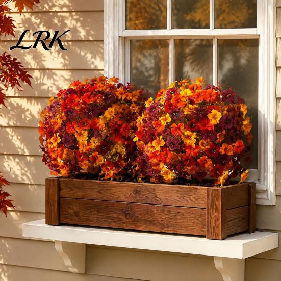 Natural Looking Fake Greenery Artificial Fall Flowers for Outdoors, Autumn Topiary Ball, UV Resistant Faux Mums with Ground Vivid Floral Decor Indoor