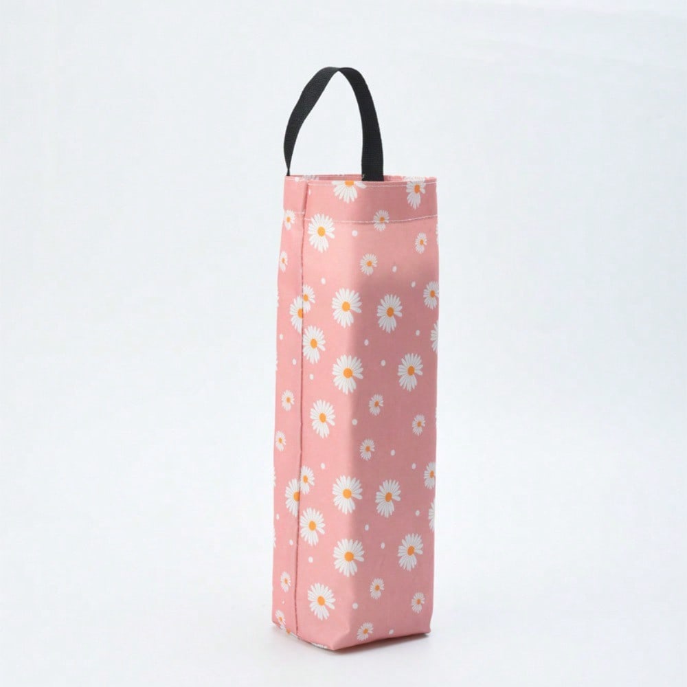 1pc Floral Polyester Plastic Bag Dispenser, Foldable Trash Bag Organizer With Hanging Design, Multi-Color Grocery Storage Container