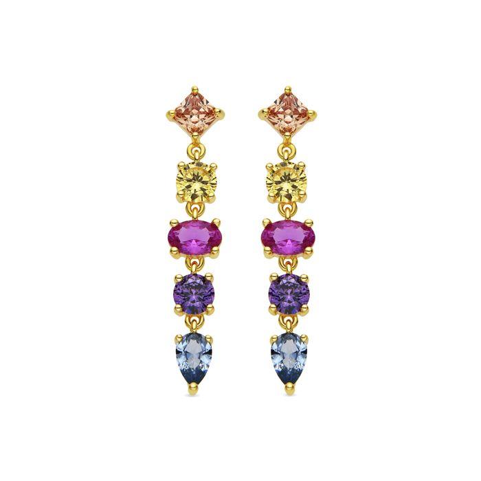 Boucles d'oreilles - Narxo - Argent 925 - Zircon multicolore - Finition or 18k - 34 mm