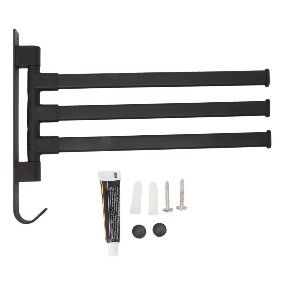 Aluminum Swivel Towel Bar Black Rustproof Swivel Towel Rack Wall Mounted Thicken Design Swing Arm Towel Rack