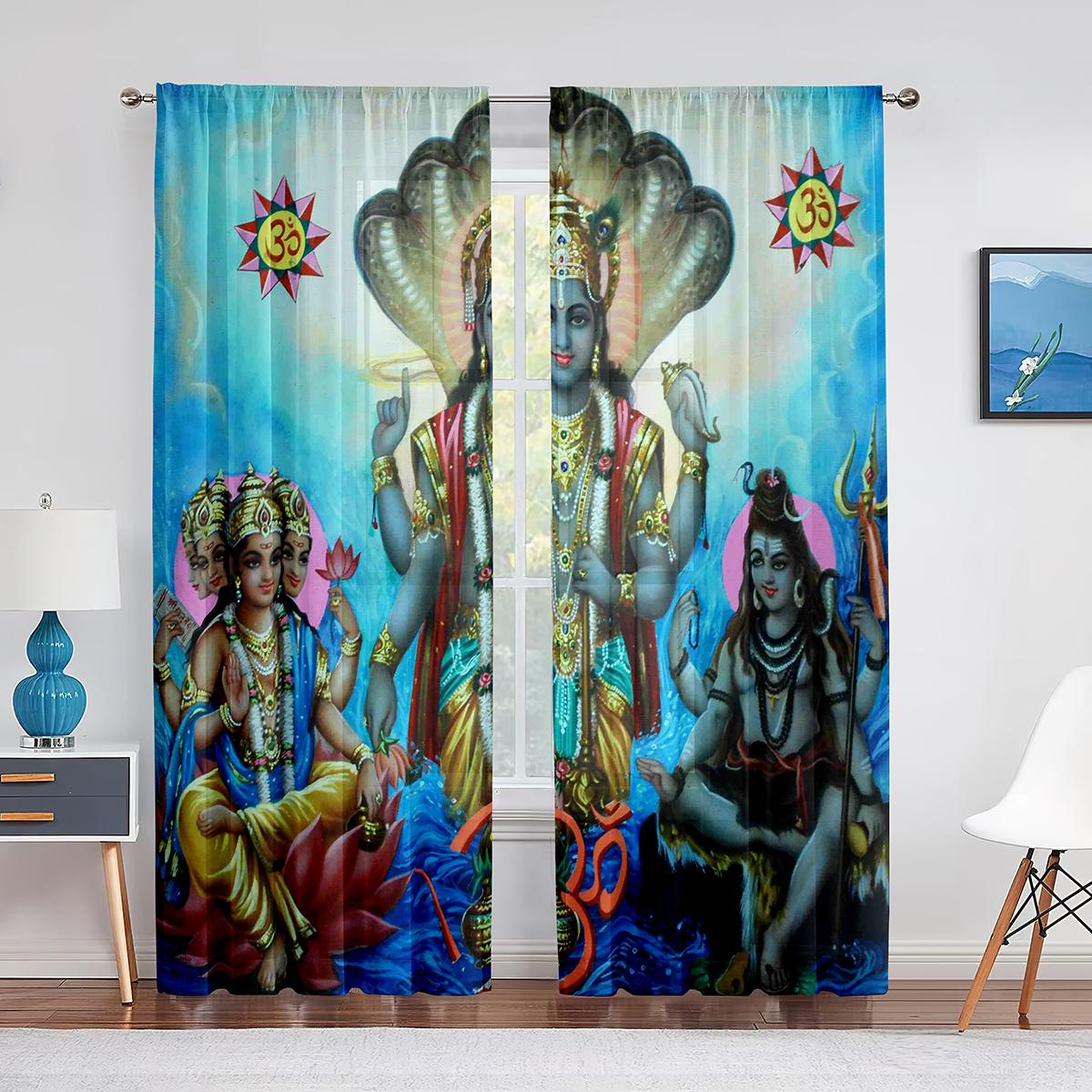 

Индийский Бог Таиланд Религия Шива Прозрачная вуаль занавеска для гостиной Спальня украшения Тюлевые оконные шторы шифоновые шторы 1 PCS W100XH250cm&Rod Pocket