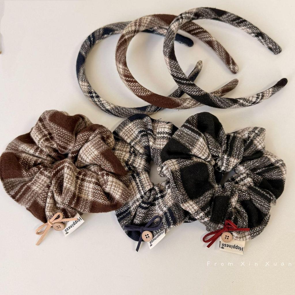 Korean Retro Plaid Bow Hair Tie - Women's High Skull Headband, New for Early Autumn 2025