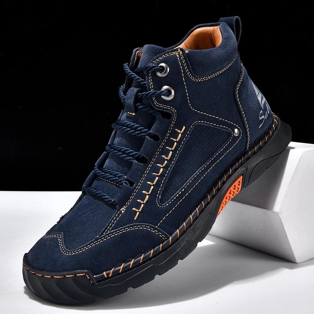 Men's High-Top Martin Boots: Large Size Leather, Handmade Stitching for Autumn/Winter