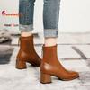 New High Heel Women's Boots Autumn Winter Plucked Mid-calf Boots Fashion Solid Color Soft Leather French Style Square Head Shoes