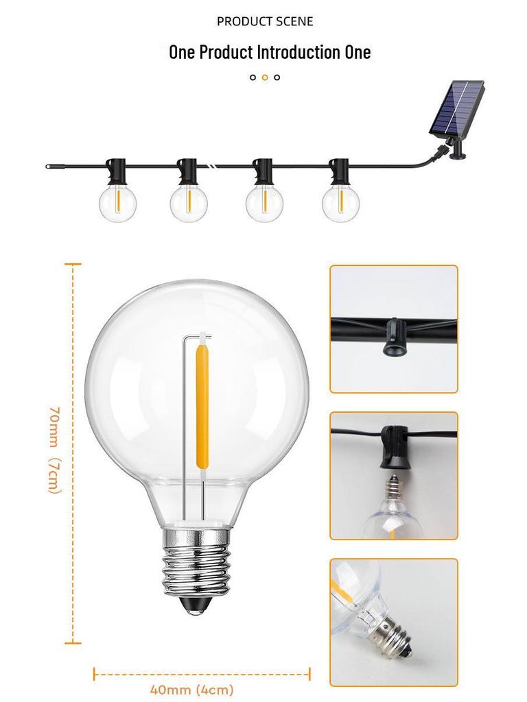 G40 Waterproof Solar LED String Lights - Outdoor, Drop-Proof, Remote-Controlled for Camping, Gardens, Weddings, and Christmas Decorating.
