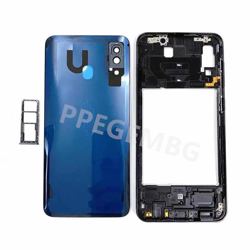 For Samsung Galaxy A30 A305 Housing Middle Frame Chassis Battery Cover Shell Lid Case Rear Back Panel Camera Glass Sim Slot