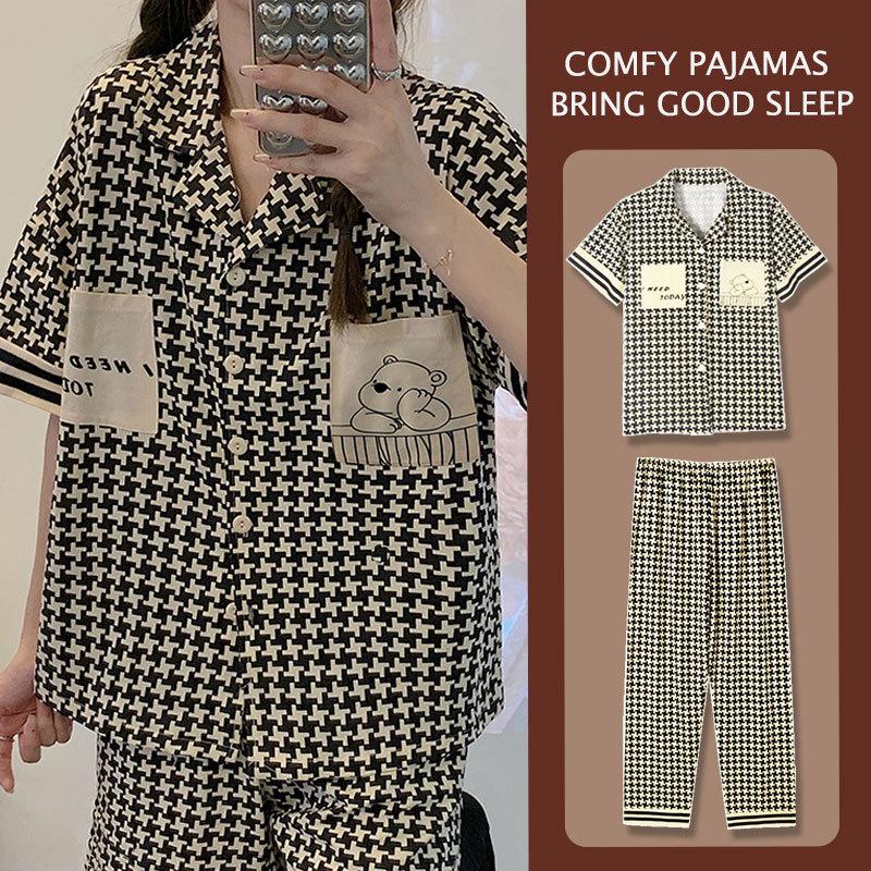 Year's three-piece pajamas women's summer new fine imitation cotton round neck short-sleeved high-end loungewear set spring and autumn