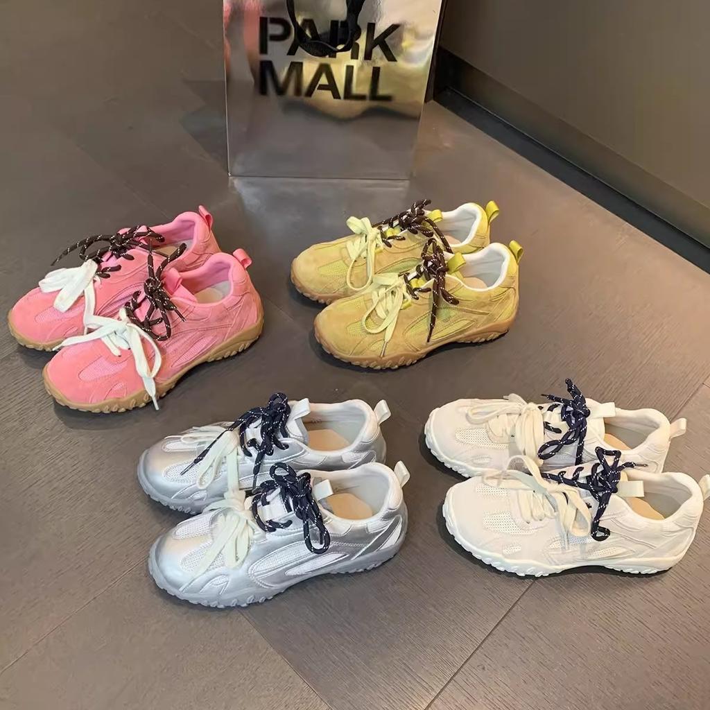 Cowhide Version Grape Mother Same Pair of Shoelaces Leather Splicing Breathable Mesh Sports Leisure Moral Training Shoes Women's Forrest Gump Shoes