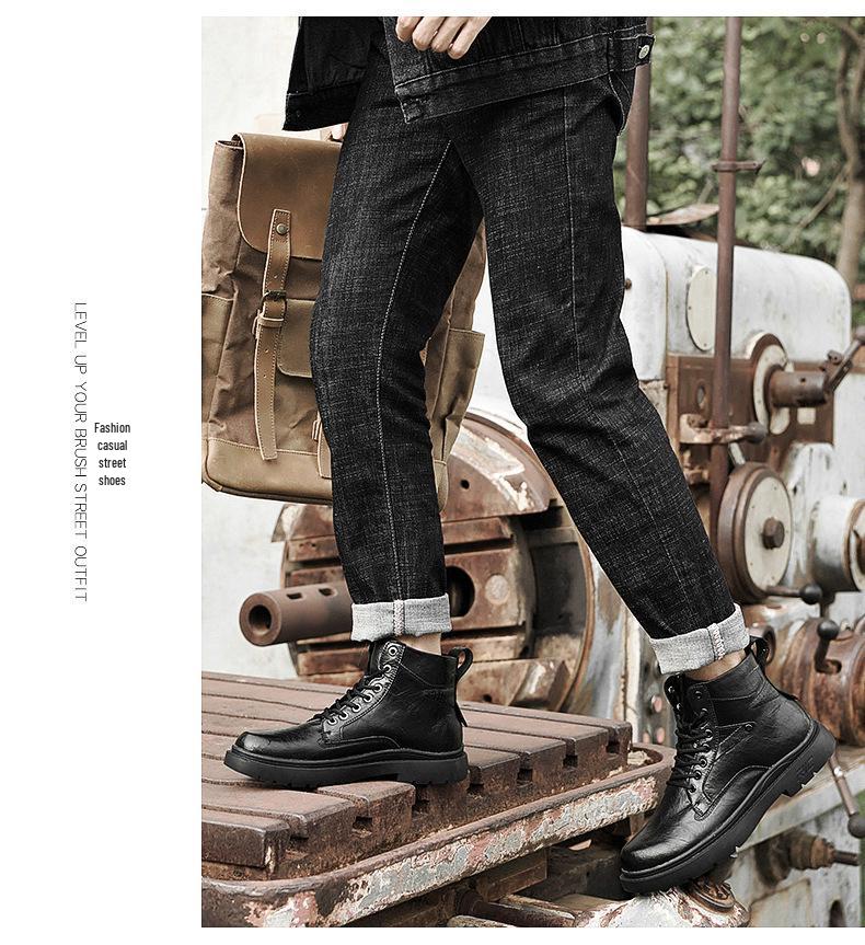 Men's Large Size High-Top Leather Winter Martin Boots for Outdoor Work