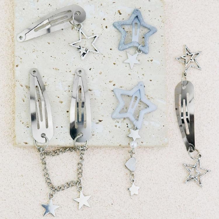 10Pcs/5Pcs Metal Star Barrettes Hair Clips Punk Pentagrams Charm Hairpin Hair Accessories for Women Fashionable Jewelry