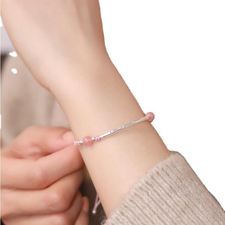 Bamboo Joy evening bracelet for women, woven cord bracelet with pure silver bamboo motifs, new Chinese style, niche birthday gift