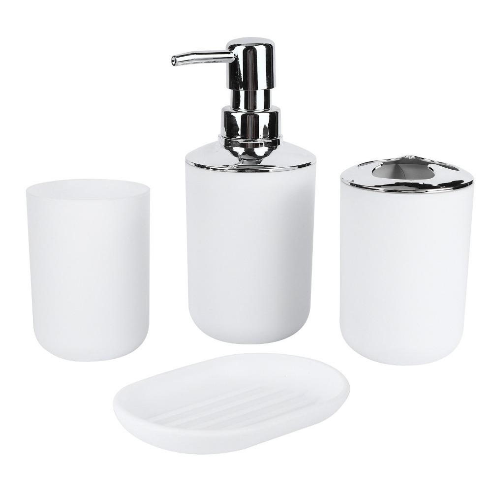 4 PCS Plastic Bathroom Accessories Set White Grey 4-Piece Bathroom Vanity Set Modern Design Easy Clean