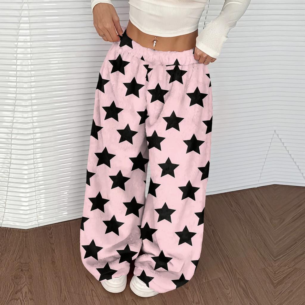 Women's Casual And Fashionable Printed Elastic Waist Loose Wide Leg Pants