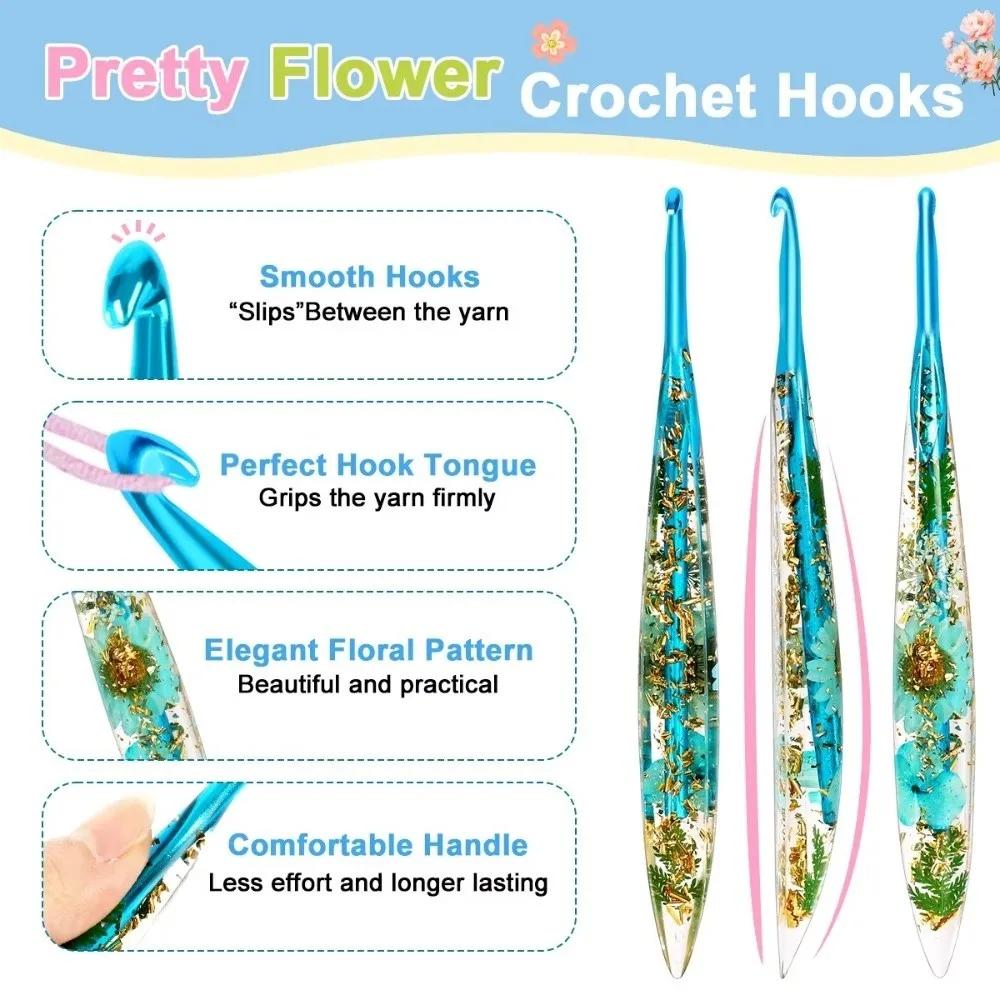 Floral Resin Grips Crochet Hook 2.0-6.0mm Non-Slip Knitting Needle Knitting Tools Yarn Knitting DIY Weaving Tools Home Use