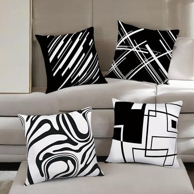 Housse de Coussin Décorative Géométrique Ligne Matière Polyester Super Doux Salon Canapé Dossier Housse de Coussin Voiture Décoration Maison