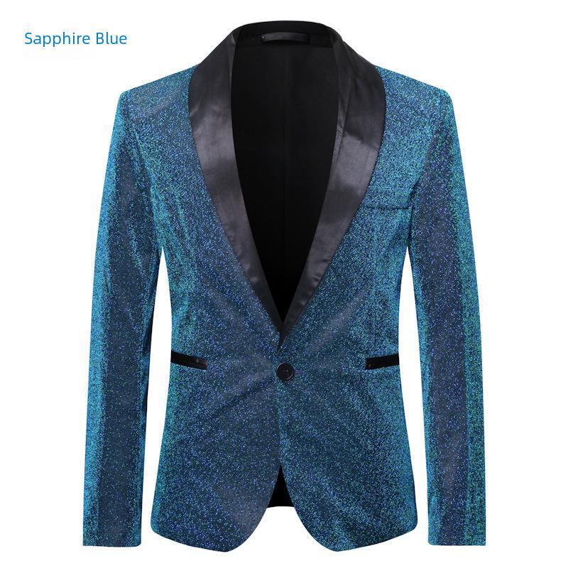 Men's Gold Silk European Size Autumn Suit for Nightclub and Stage Performance