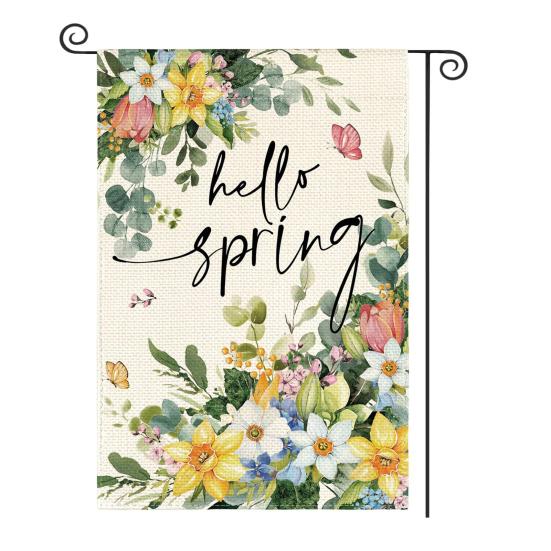 Hello Spring Floral Garden Flag 12x18 Inch Double Sided Colorful Flowers