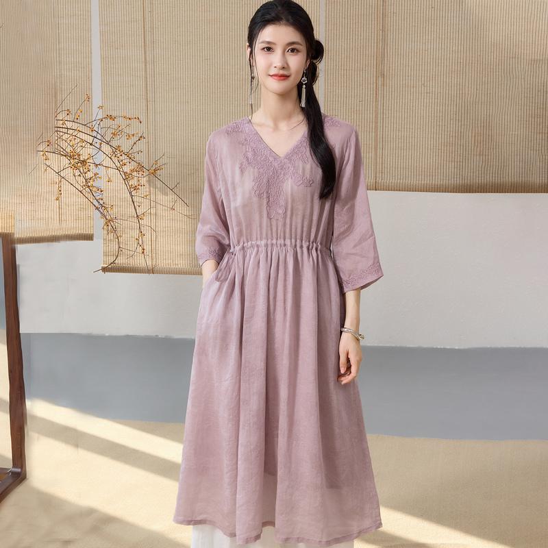 Summer 2025 Embroidered and Embroidered Collar Forest Series Loose Breathable Women's Dress