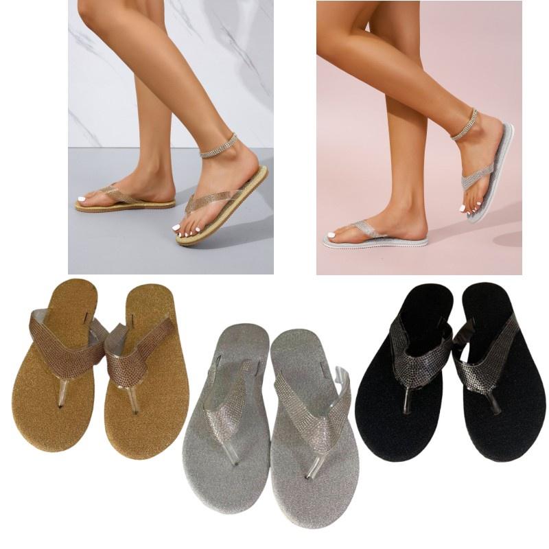 2022 Summer New Arrivals Plus Size Casual Rhinestone Flat Women's Slipper In Stock