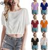 Spring Summer Women's Solid-color Pullover V-back Casual Women's Top