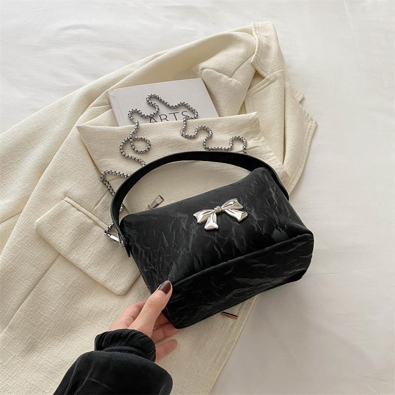 Trendy Single Shoulder Crossbody Bag With Elegant Bow Design For Women In Black Pink White And Blue