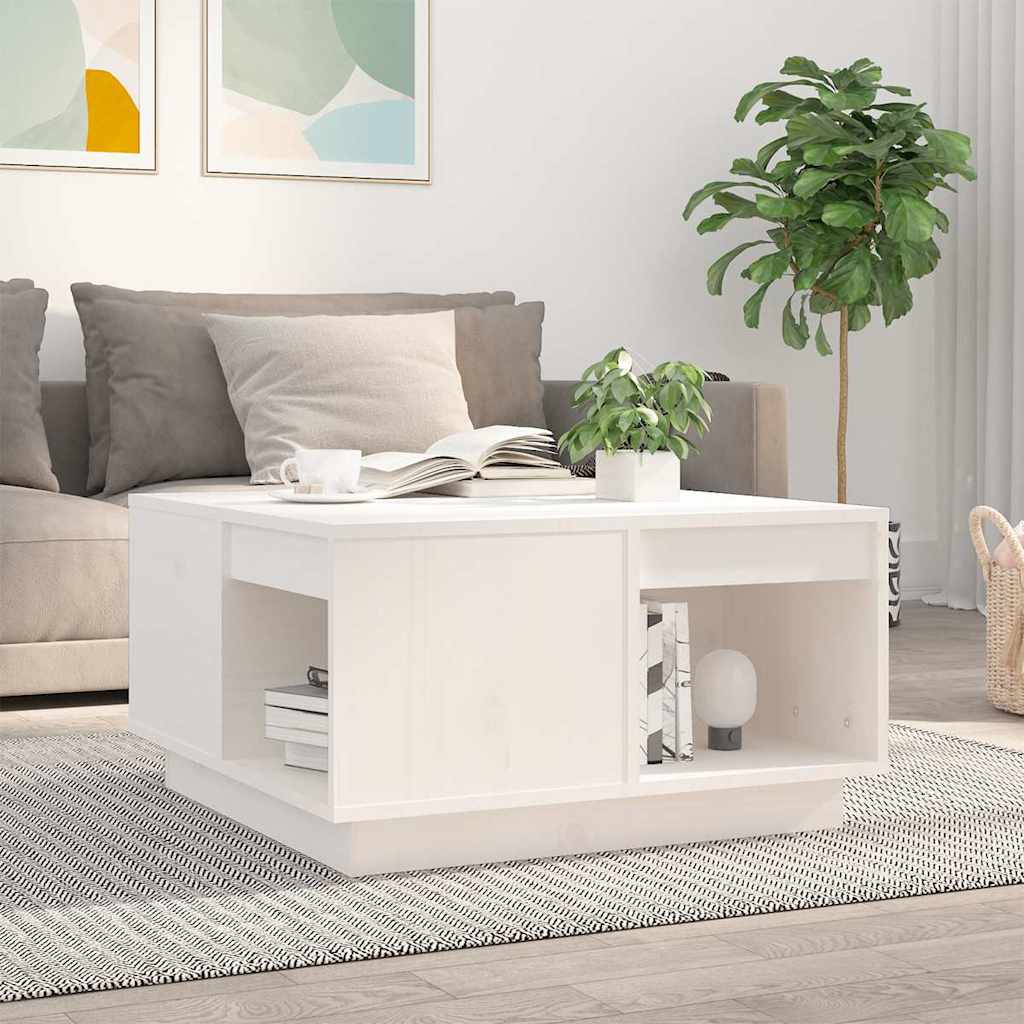 vidaXL Couchtisch Weiß 60x61x32,5 cm Massivholz Kiefer weiß