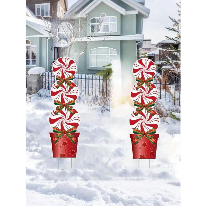 

Holiday Candy Yard Signs With Wooden Stakes-Vibrant Red And White Spirals, Garden Lawn Candy House Decoration, Christmas Theme Garden Decoration, 2pcs/1set різнокольоровий