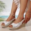 Fashion Plus Size 2025 Summer Peep Toe Women's Sandals Platform print Buckle Strap Wedges Round Toe Sandals for Outdoor Casual Shoes