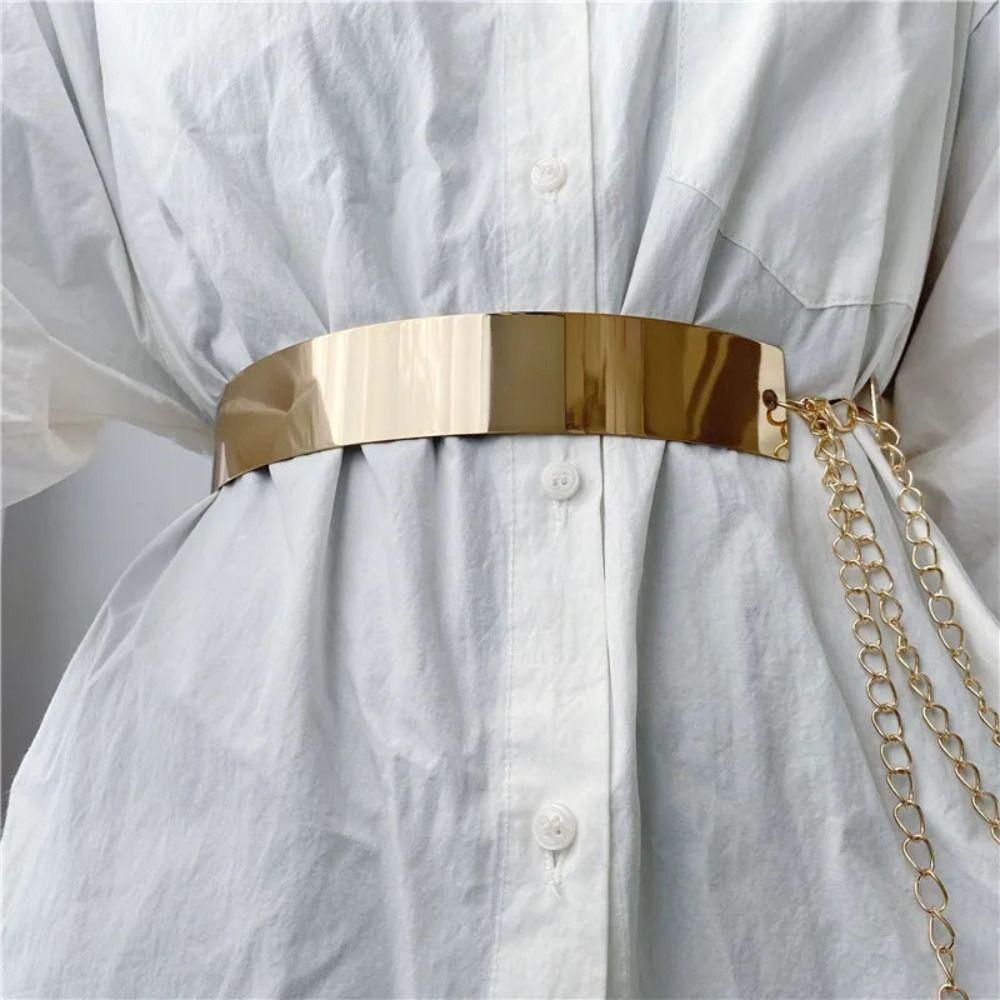 Adjustable Metal Designer Belt Fashion Dress Bling Waistband New Gold Silver Mirror Waistband